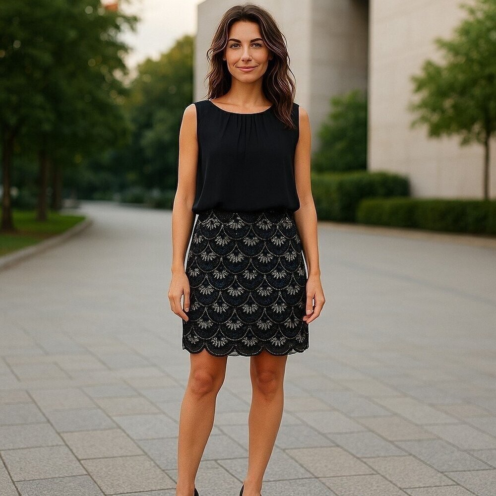 Aidan Mattox Chiffon Blouson Embroidered Sequin Cocktail Dress $220 Women's 4